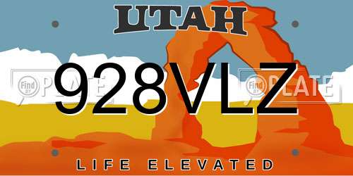 928VLZ Utah License Plate