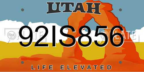 92IS856 Utah License Plate
