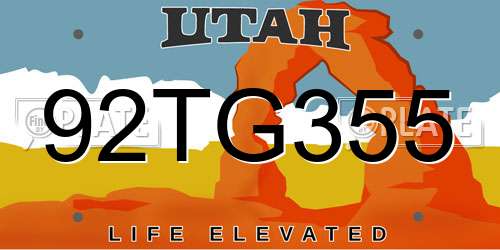 92TG355 Utah License Plate