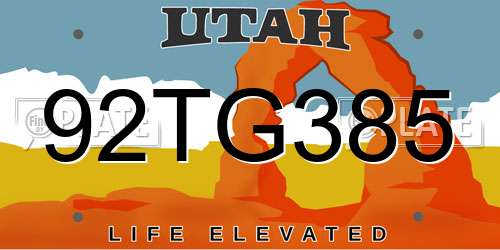 92TG385 Utah License Plate