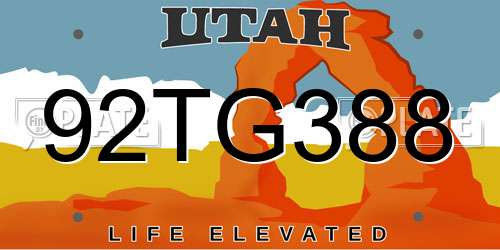 92TG388 Utah License Plate