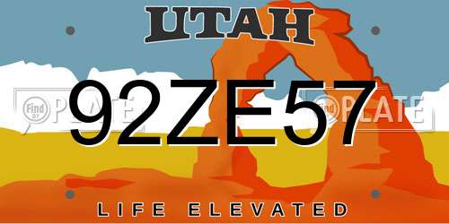 92ZE57 Utah License Plate