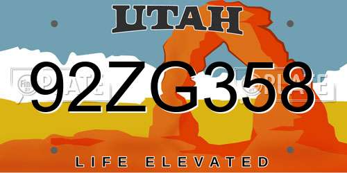 92ZG358 Utah License Plate