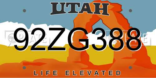 92ZG388 Utah License Plate