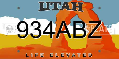 934ABZ Utah License Plate