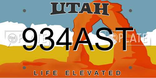934AST Utah License Plate