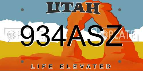 934ASZ Utah License Plate