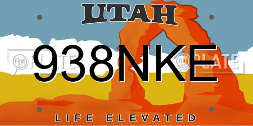 938NKE Utah License Plate