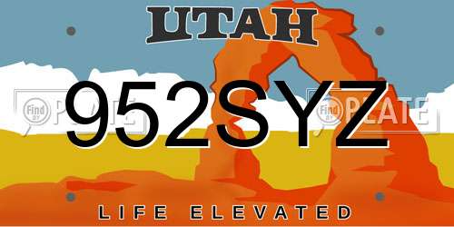 952SYZ Utah License Plate