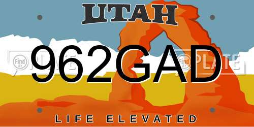 962GAD Utah License Plate