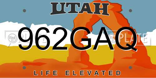 962GAQ Utah License Plate