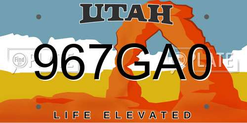 967GA0 Utah License Plate