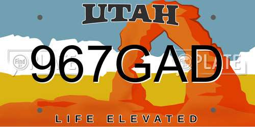 967GAD Utah License Plate