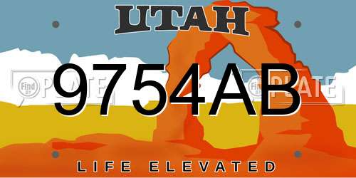 9754AB Utah License Plate