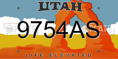9754AS Utah License Plate
