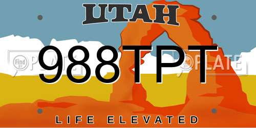988TPT Utah License Plate