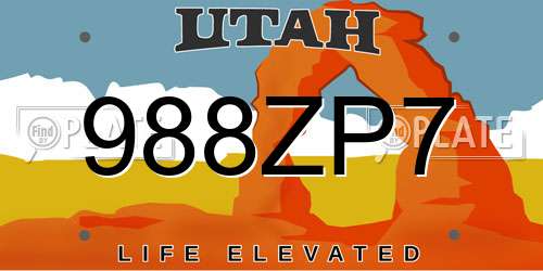 988ZP7 Utah License Plate