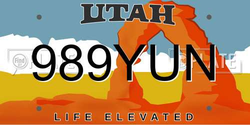 989YUN Utah License Plate