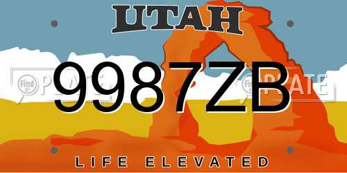 9987ZB Utah License Plate