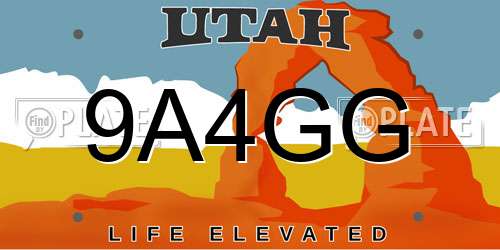 9A4GG Utah License Plate