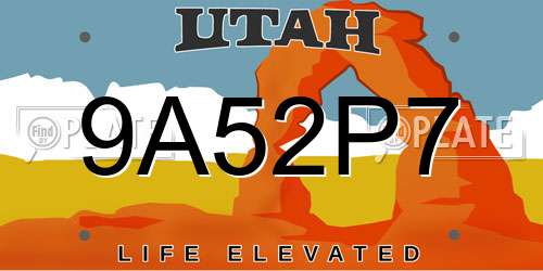 9A52P7 Utah License Plate