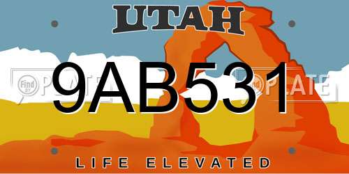 9AB531 Utah License Plate