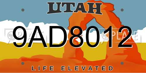 9AD8012 Utah License Plate