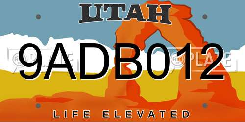 9ADB012 Utah License Plate