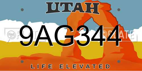 9AG344 Utah License Plate