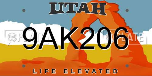 9AK206 Utah License Plate