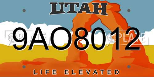 9AO8012 Utah License Plate