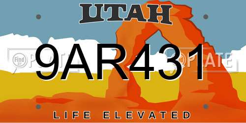 9AR431 Utah License Plate