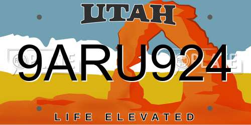 9ARU924 Utah License Plate