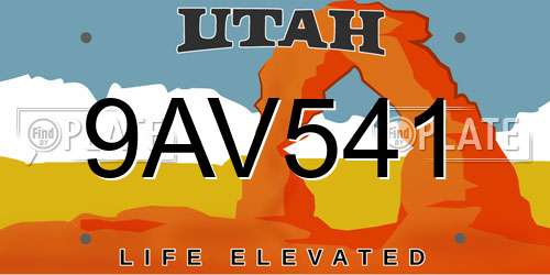 9AV541 Utah License Plate