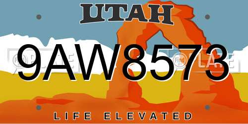 9AW8573 Utah License Plate