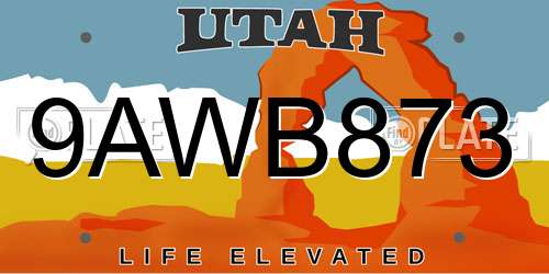 9AWB873 Utah License Plate