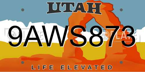 9AWS873 Utah License Plate