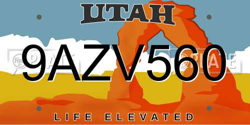 9AZV560 Utah License Plate