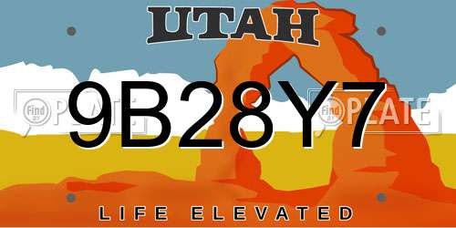 9B28Y7 Utah License Plate