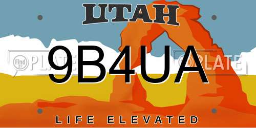 9B4UA Utah License Plate