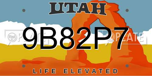 9B82P7 Utah License Plate