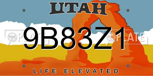 9B83Z1 Utah License Plate
