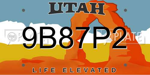 9B87P2 Utah License Plate