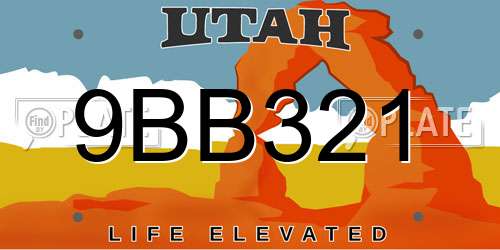9BB321 Utah License Plate
