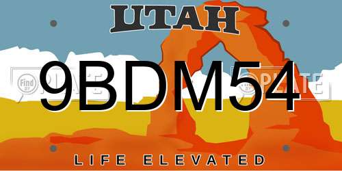 9BDM54 Utah License Plate