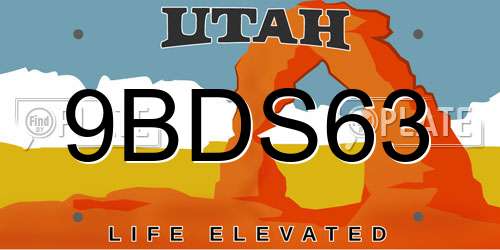 9BDS63 Utah License Plate