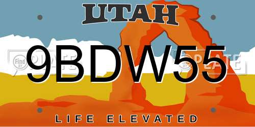 9BDW55 Utah License Plate