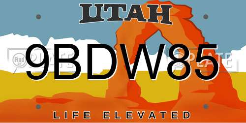 9BDW85 Utah License Plate