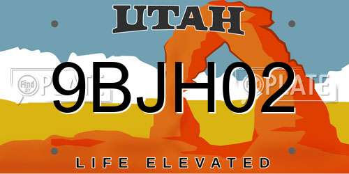 9BJH02 Utah License Plate
