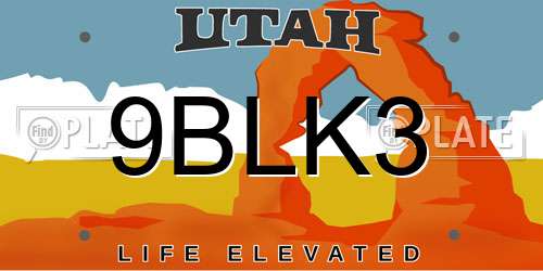 9BLK3 Utah License Plate